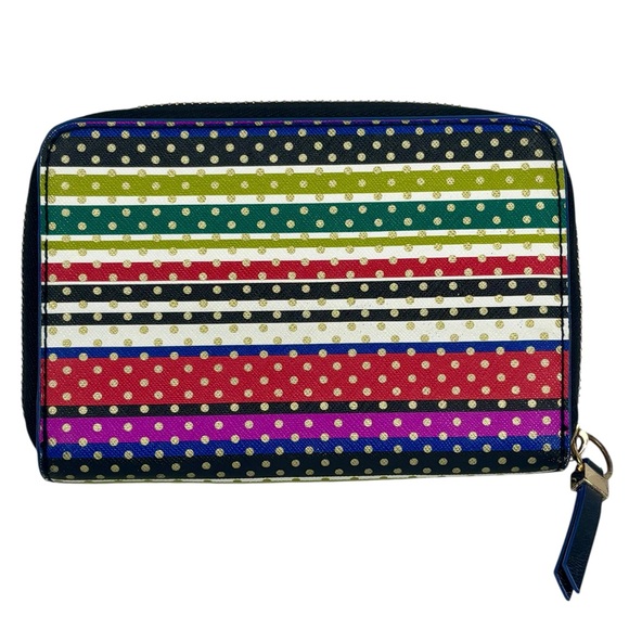 Stella & Dot Chelsea Tech Multi Colour Striped Gold Dot Polka Dot Zip Wallet - Picture 5 of 7